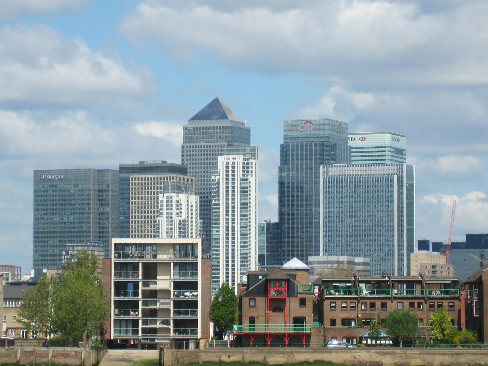 Riverside homes and apartment blocks on the Isle of Dogs in East London